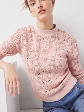 White House Black Market Blush Pink Open-Knit Crewneck Sweater! XS